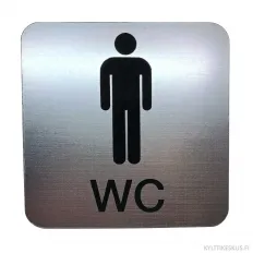 Hopean värinen kaiverrettu miesten WC-kyltti.