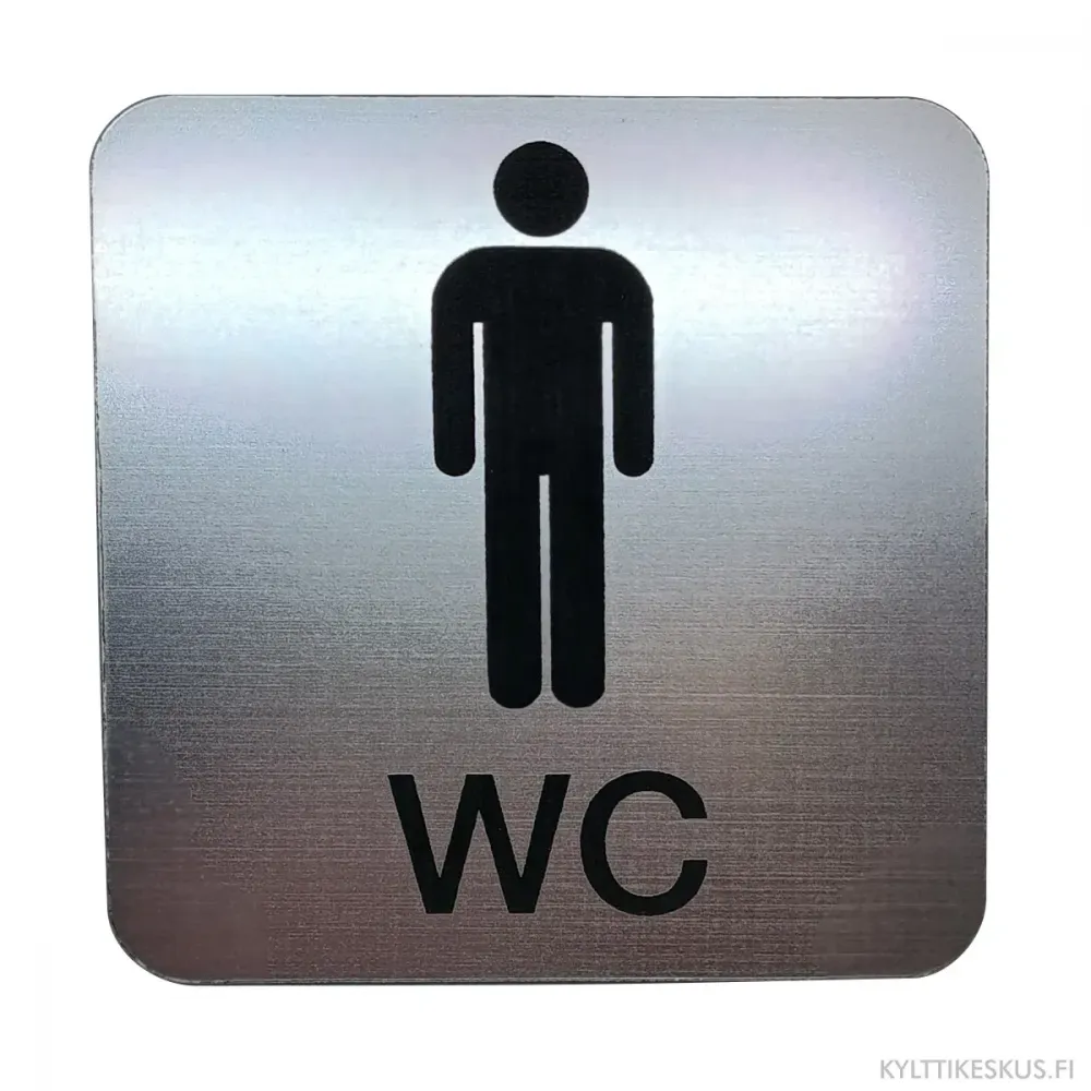 Hopean värinen kaiverrettu miesten WC-kyltti. Hopean värinen kaiverrettu miesten WC-kyltti.