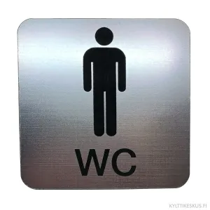 Hopean värinen kaiverrettu miesten WC-kyltti.