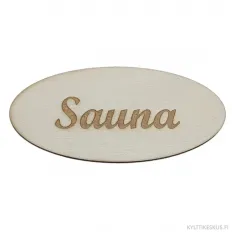Sauna-kyltti vanerista valmistettuna.
