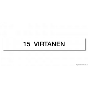 Postilaatikon nimikyltti omilla mitoilla ja värityksellä.