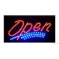 Led-kyltti "Open" -tekstillä, kyltin koko 48x25 cm.