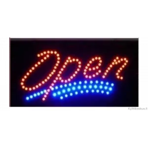 Led-kyltti "Open" -tekstillä, kyltin koko 48x25 cm.