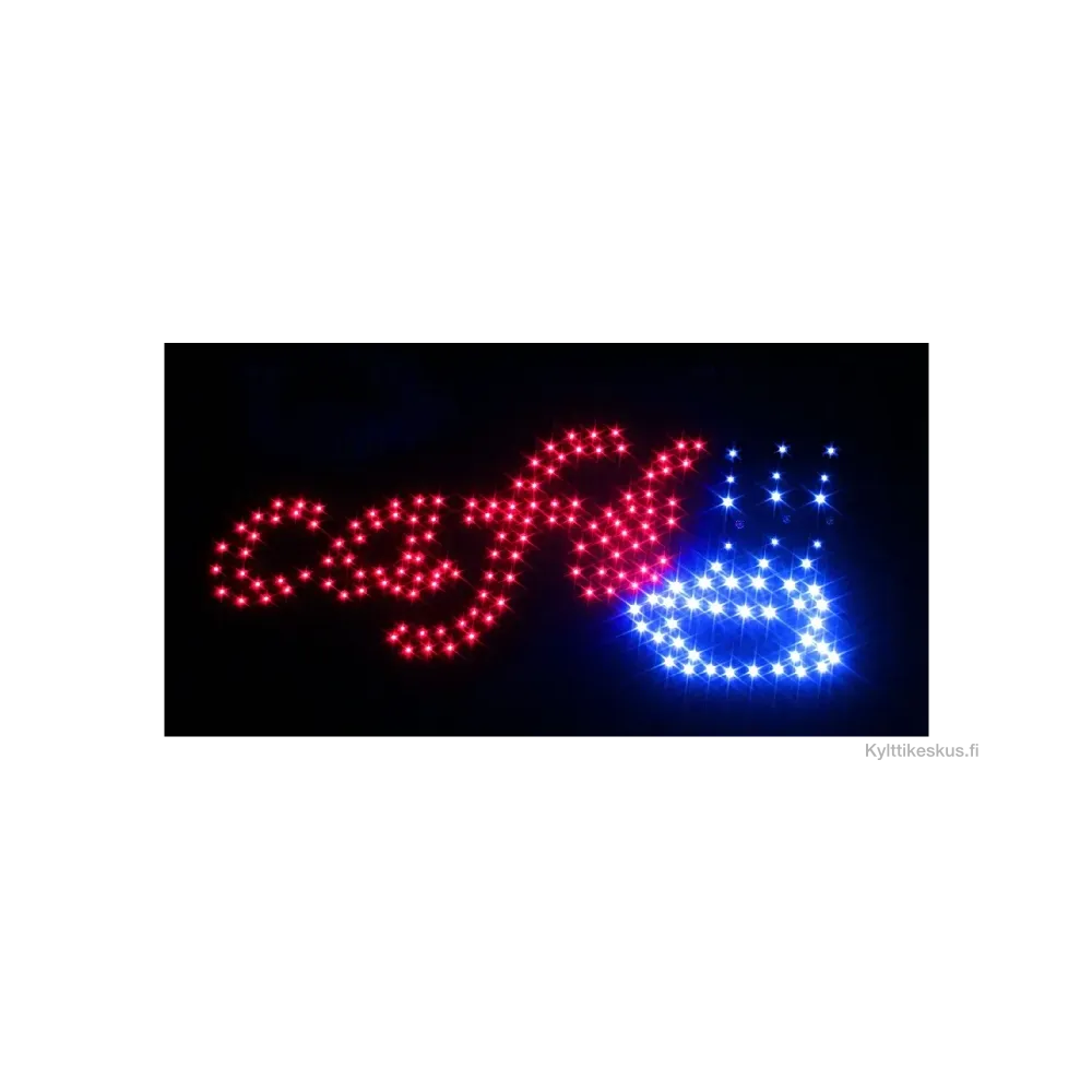 Kirkas led-kyltti Café -tekstillä.