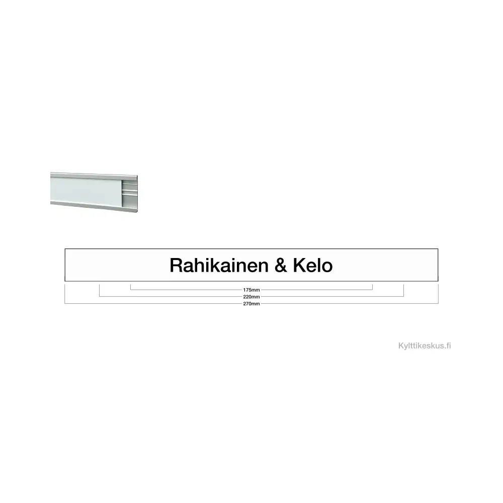 Postilaatikon nimikyltti alumiinisella kiinnityskiskolla. Postilaatikon nimikyltti alumiinisella kiinnityskiskolla.