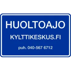 Sininen huotoajo-kyltti auton ikkunalle.